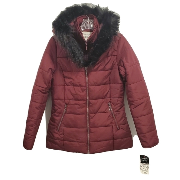 NEW Maralyn & Me Juniors' Hooded Burgundy Puffer - Picture 2 of 7